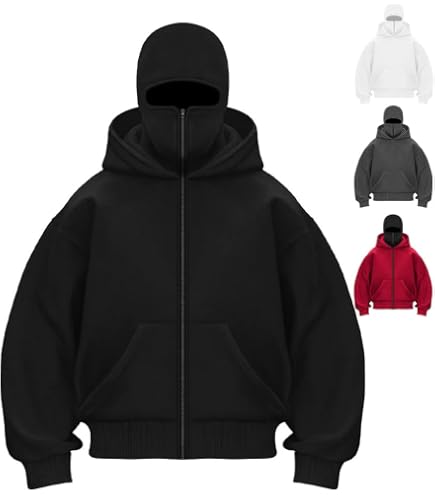 Balaclava Hoodie Zipper, Double Hooded Zip Jacket Wind-resistant